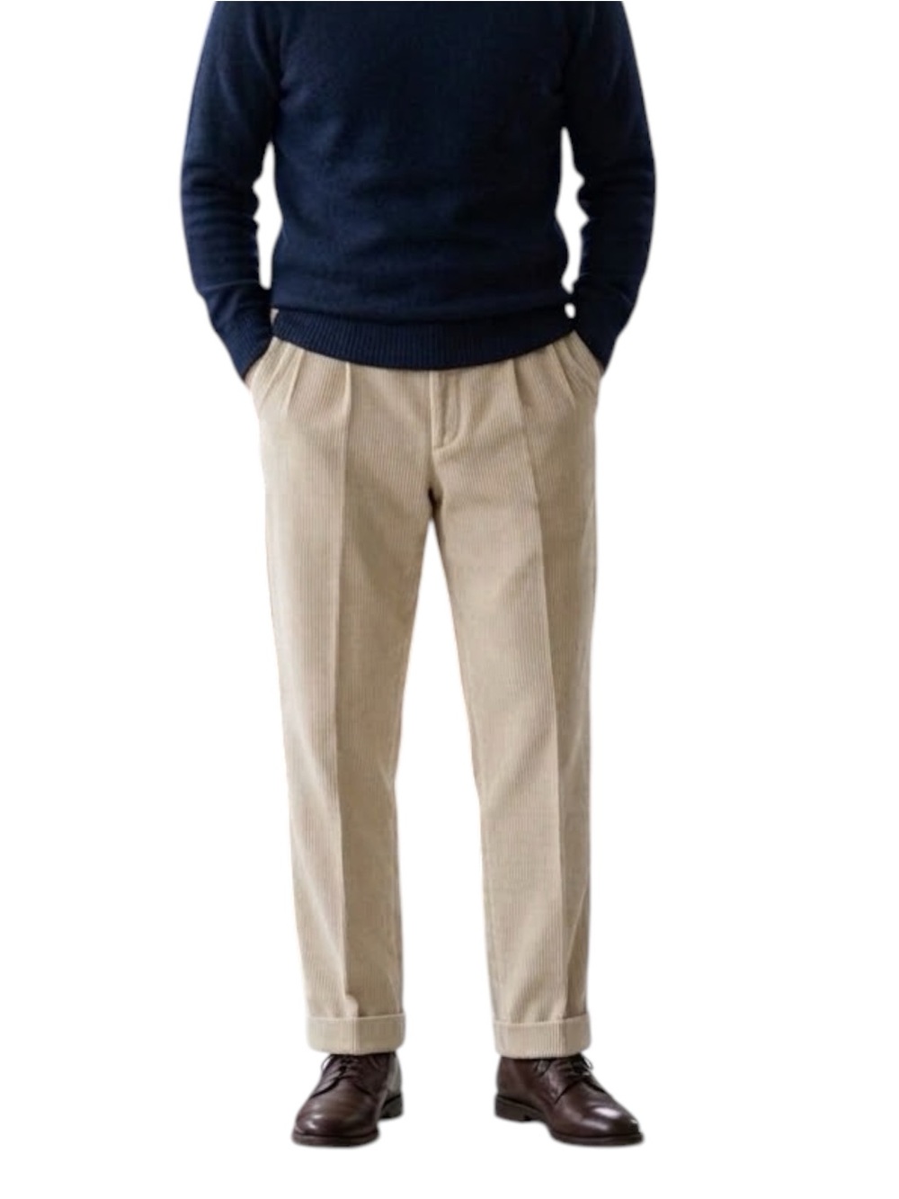 Retro Nautica Wide Wale Tan Corduroy Pants Pleat Front Straight Leg 34 x 30